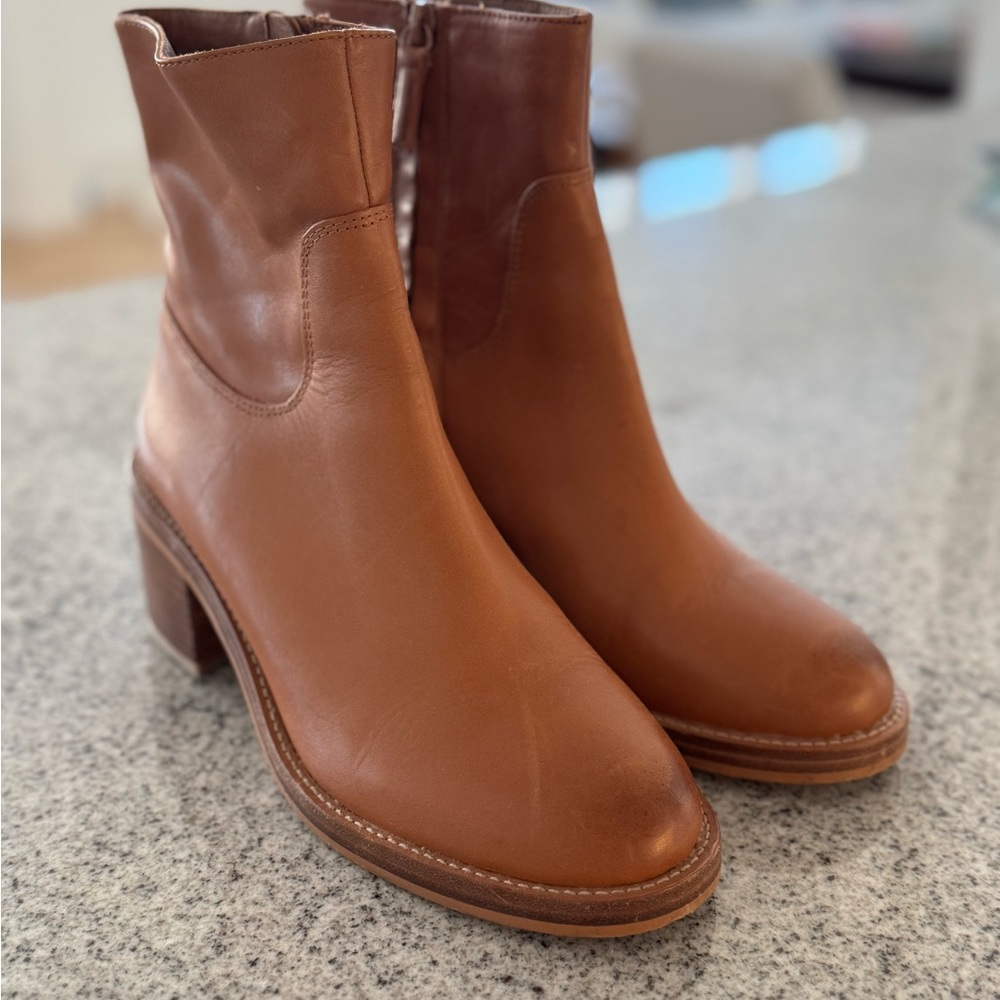 J. Crew stacked-heel leather ankle boots